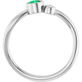 Platinum Round Natural Emerald Accented Bezel-Set Ring - view 7