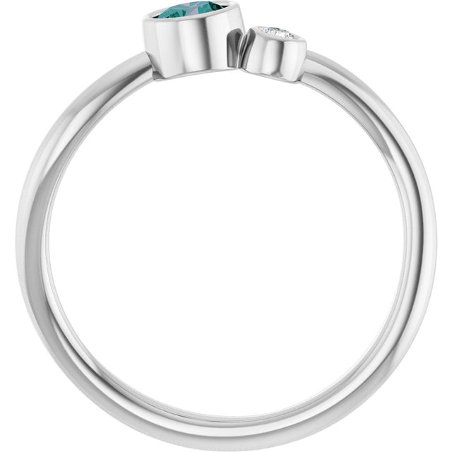 Platinum Round Lab-Grown Alexandrite Accented Bezel-Set Ring - view 7