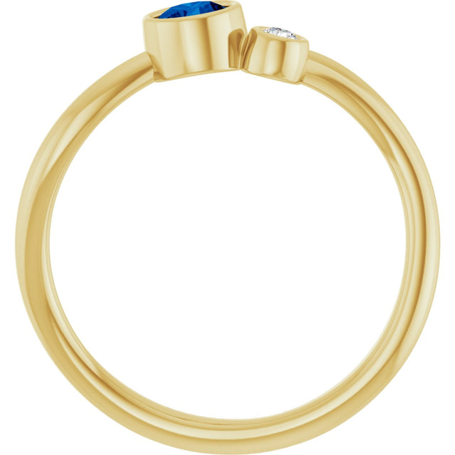 14K Gold Round Natural Blue Sapphire Accented Bezel-Set Ring - Yellow Gold - view 7