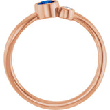 14K Gold Round Lab-Grown Blue Sapphire Accented Bezel-Set Ring - Rose Gold - view 7