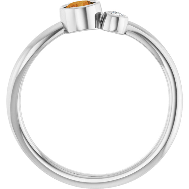 14K Gold Round Natural Citrine Accented Bezel-Set Ring - White Gold - view 7