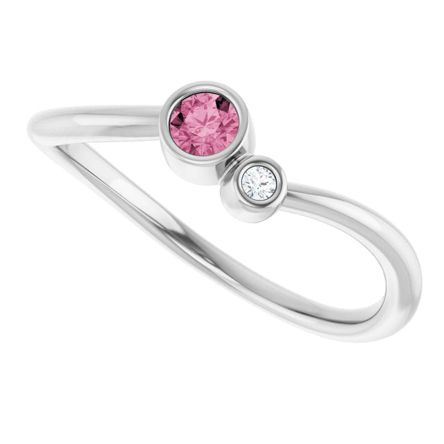 Platinum Round Natural Pink Tourmaline Accented Bezel-Set Ring - view 10