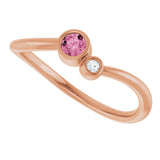 14K Gold Round Natural Pink Tourmaline Accented Bezel-Set Ring - Rose Gold - view 10