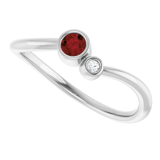 14K Gold Round Natural Mozambique Garnet Accented Bezel-Set Ring - White Gold - view 10
