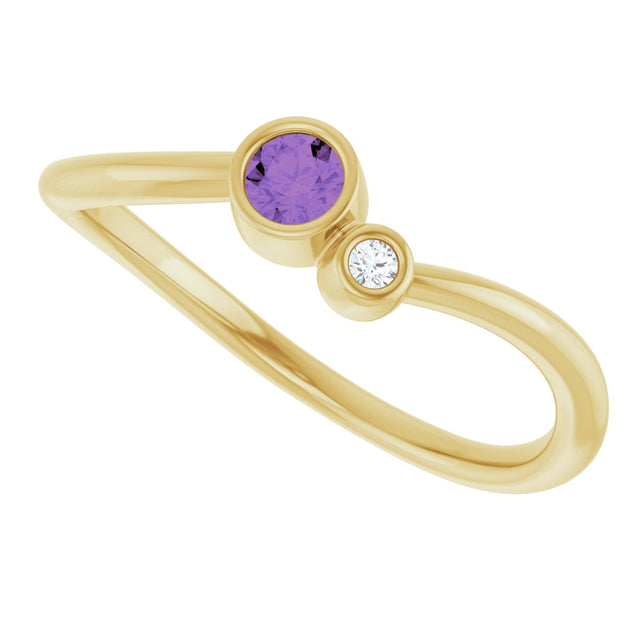 14K Gold Round Natural Amethyst Accented Bezel-Set Ring - Yellow Gold - view 10