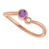 14K Gold Round Natural Amethyst Accented Bezel-Set Ring - Rose Gold - view 10