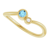 14K Gold Round Natural Aquamarine Accented Bezel-Set Ring - Yellow Gold - view 10