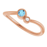 14K Gold Round Natural Aquamarine Accented Bezel-Set Ring - Rose Gold - view 10