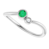 Platinum Round Natural Emerald Accented Bezel-Set Ring - view 10