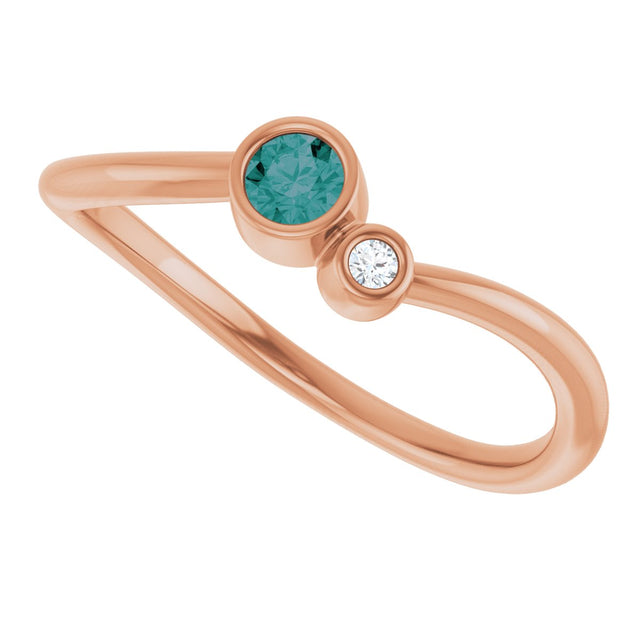 14K Gold Round Lab-Grown Alexandrite Accented Bezel-Set Ring - Rose Gold - view 10