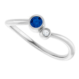 Platinum Round Natural Blue Sapphire Accented Bezel-Set Ring - view 10