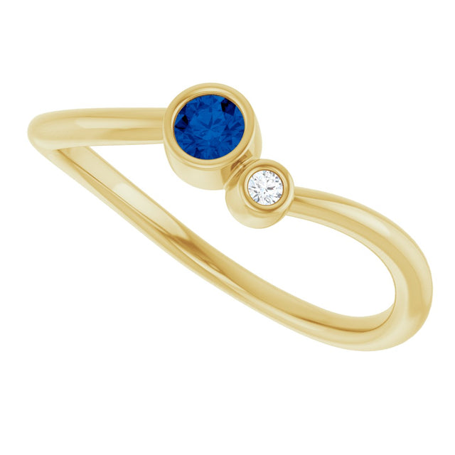 14K Gold Round Natural Blue Sapphire Accented Bezel-Set Ring - Yellow Gold - view 10
