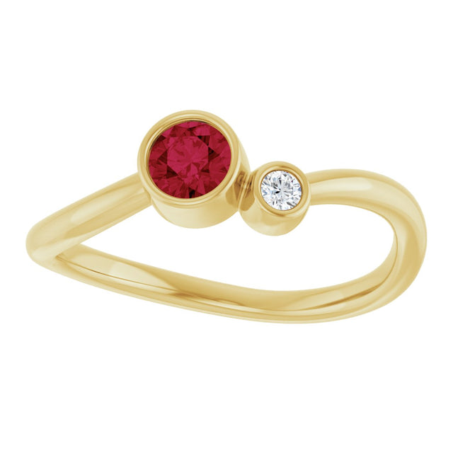 14K Gold Round Natural Ruby Accented Bezel-Set Ring - Yellow Gold - view 8