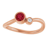 14K Gold Round Lab-Grown Ruby Accented Bezel-Set Ring - Rose Gold - view 8