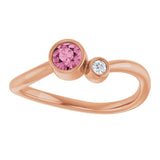 14K Gold Round Natural Pink Tourmaline Accented Bezel-Set Ring - Rose Gold - view 8