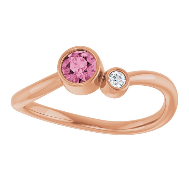 14K Gold Round Natural Pink Tourmaline Accented Bezel-Set Ring - Rose Gold - view 8