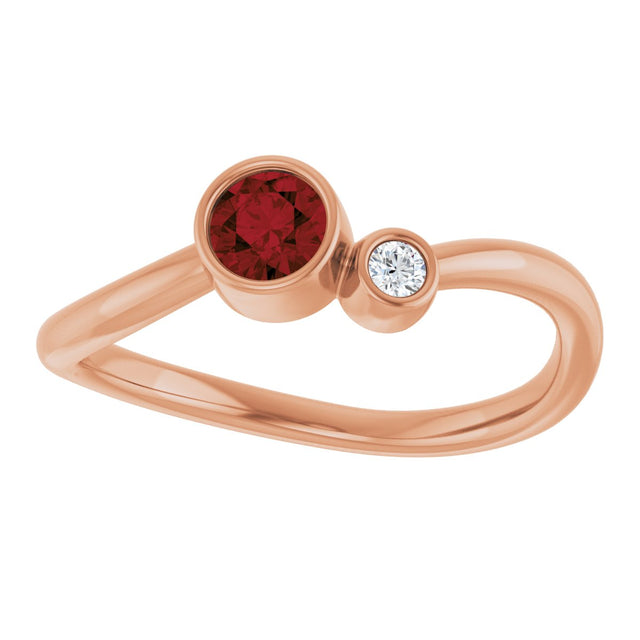 14K Gold Round Natural Mozambique Garnet Accented Bezel-Set Ring - Rose Gold - view 8