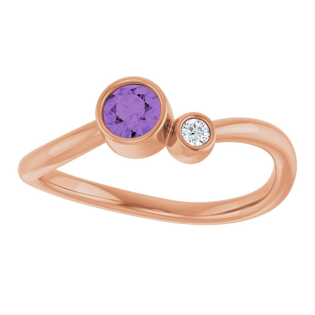 14K Gold Round Natural Amethyst Accented Bezel-Set Ring - Rose Gold - view 8