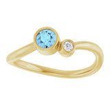 14K Gold Round Natural Aquamarine Accented Bezel-Set Ring - Yellow Gold - view 8