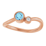 14K Gold Round Natural Aquamarine Accented Bezel-Set Ring - Rose Gold - view 8