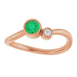 14K Gold Round Lab-Grown Emerald Accented Bezel-Set Ring - Rose Gold - view 8