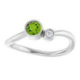 14K Gold Round Natural Peridot Accented Bezel-Set Ring - White Gold - view 8