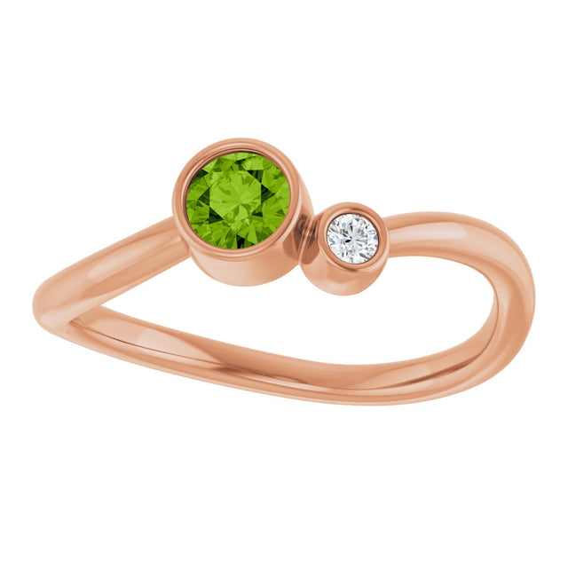 14K Gold Round Natural Peridot Accented Bezel-Set Ring - Rose Gold - view 8