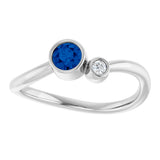 Platinum Round Lab-Grown Blue Sapphire Accented Bezel-Set Ring - view 8