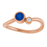 14K Gold Round Lab-Grown Blue Sapphire Accented Bezel-Set Ring - Rose Gold - view 8