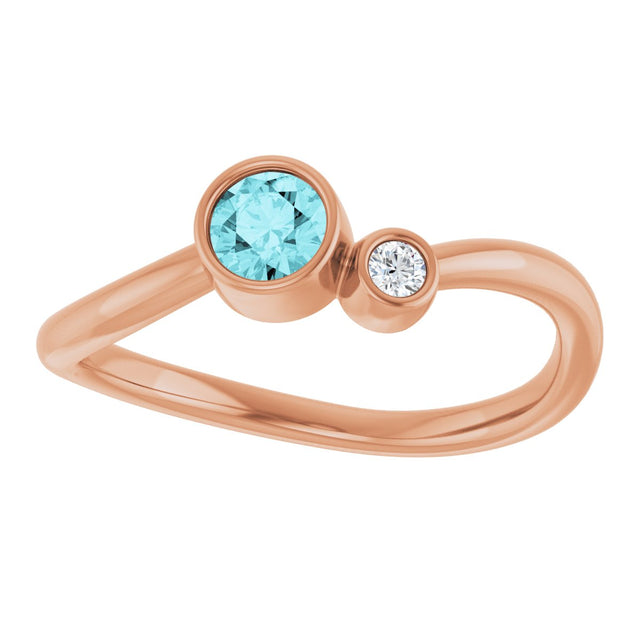 14K Gold Round Natural Blue Zircon Accented Bezel-Set Ring - Rose Gold - view 8