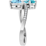 Platinum Pear Natural Aquamarine & Natural London Blue Topaz & Natural Diamond Two-Stone Ring - view 5