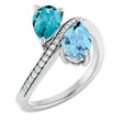 Platinum Pear Natural Aquamarine & Natural London Blue Topaz & Natural Diamond Two-Stone Ring