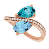 14K Gold Pear Natural Aquamarine & Natural London Blue Topaz & Natural Diamond Two-Stone Ring - Rose Gold - view 6