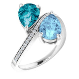 14K Gold Pear Natural Aquamarine & Natural London Blue Topaz & Natural Diamond Two-Stone Ring - Rose Gold - view 4