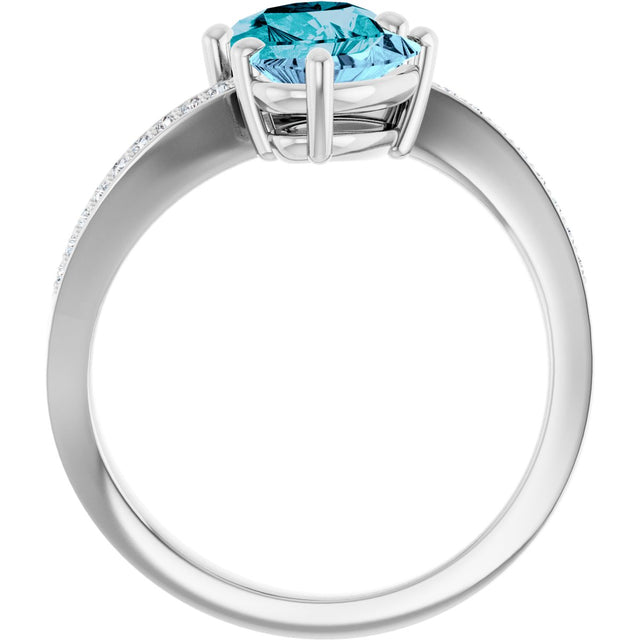 14K Gold Pear Natural Aquamarine & Natural London Blue Topaz & Natural Diamond Two-Stone Ring - White Gold - view 2