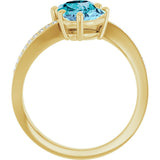 14K Gold Pear Natural Aquamarine & Natural London Blue Topaz & Natural Diamond Two-Stone Ring - Yellow Gold - view 2