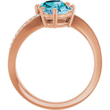 14K Gold Pear Natural Aquamarine & Natural London Blue Topaz & Natural Diamond Two-Stone Ring - Rose Gold - view 2