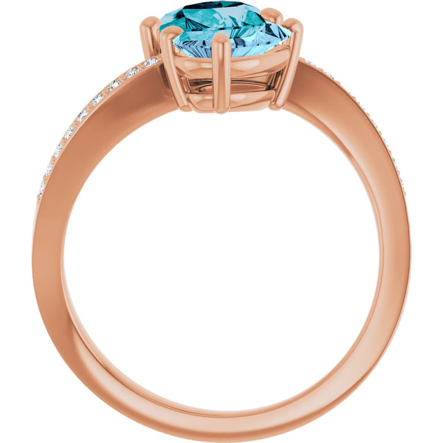 14K Gold Pear Natural Aquamarine & Natural London Blue Topaz & Natural Diamond Two-Stone Ring - Rose Gold - view 2