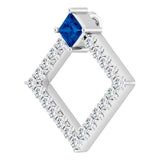 Platinum Square Natural Blue Sapphire Accented Geometric Necklace or Pendant - view 5