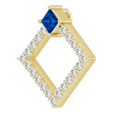 14K Gold Square Natural Blue Sapphire Accented Geometric Necklace or Pendant - Yellow Gold - view 5