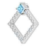 Platinum Square Natural Aquamarine Accented Geometric Necklace or Pendant - view 5