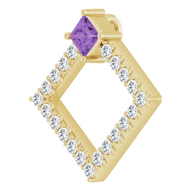 14K Gold Square Natural Amethyst Accented Geometric Necklace or Pendant - Yellow Gold - view 5