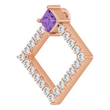 14K Gold Square Natural Amethyst Accented Geometric Necklace or Pendant - Rose Gold - view 5