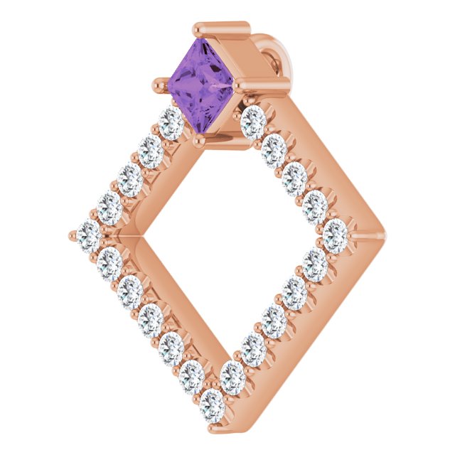 14K Gold Square Natural Amethyst Accented Geometric Necklace or Pendant - Rose Gold - view 5