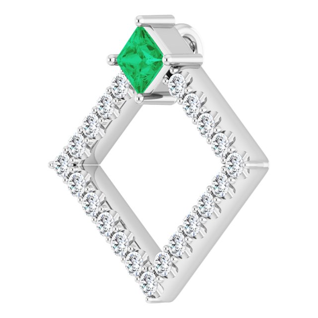 Platinum Square Natural Emerald Accented Geometric Necklace or Pendant - view 5