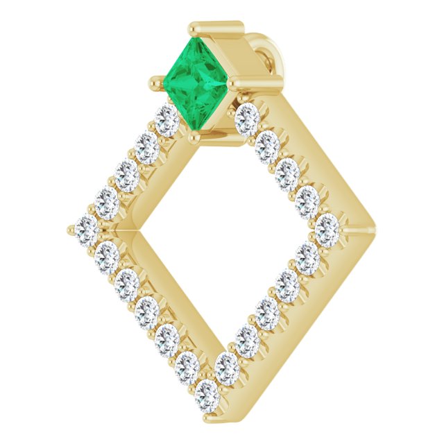 14K Gold Square Natural Emerald Accented Geometric Necklace or Pendant - Yellow Gold - view 5