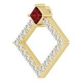14K Gold Square Natural Mozambique Garnet Accented Geometric Necklace or Pendant - Yellow Gold - view 5