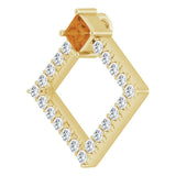 14K Gold Square Natural Citrine Accented Geometric Necklace or Pendant - Yellow Gold - view 5
