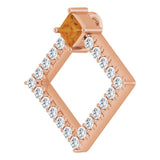 14K Gold Square Natural Citrine Accented Geometric Necklace or Pendant - Rose Gold - view 5