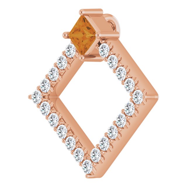 14K Gold Square Natural Citrine Accented Geometric Necklace or Pendant - Rose Gold - view 5